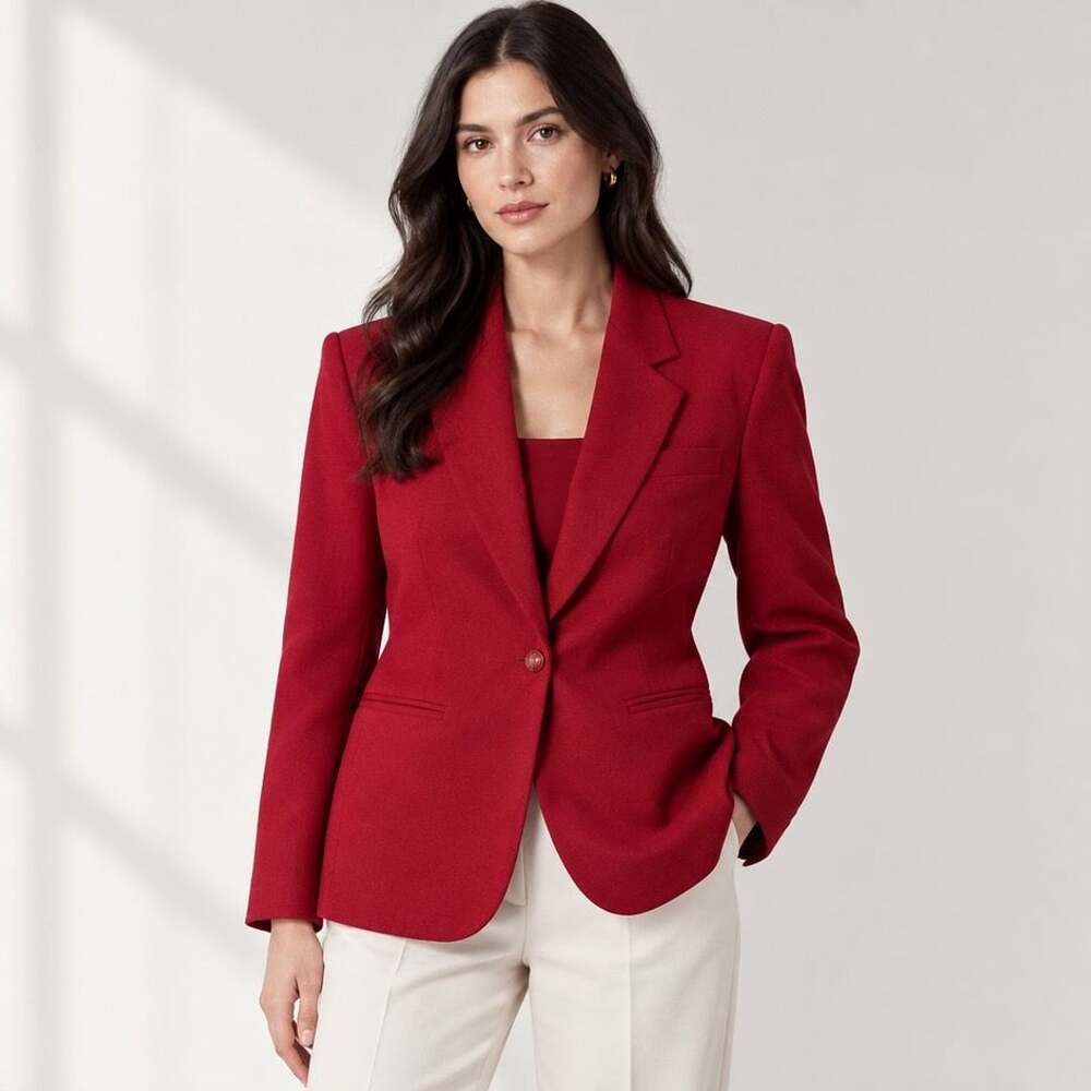 Classic Collection Blazer Size 14 Red Notch Lapel One Button